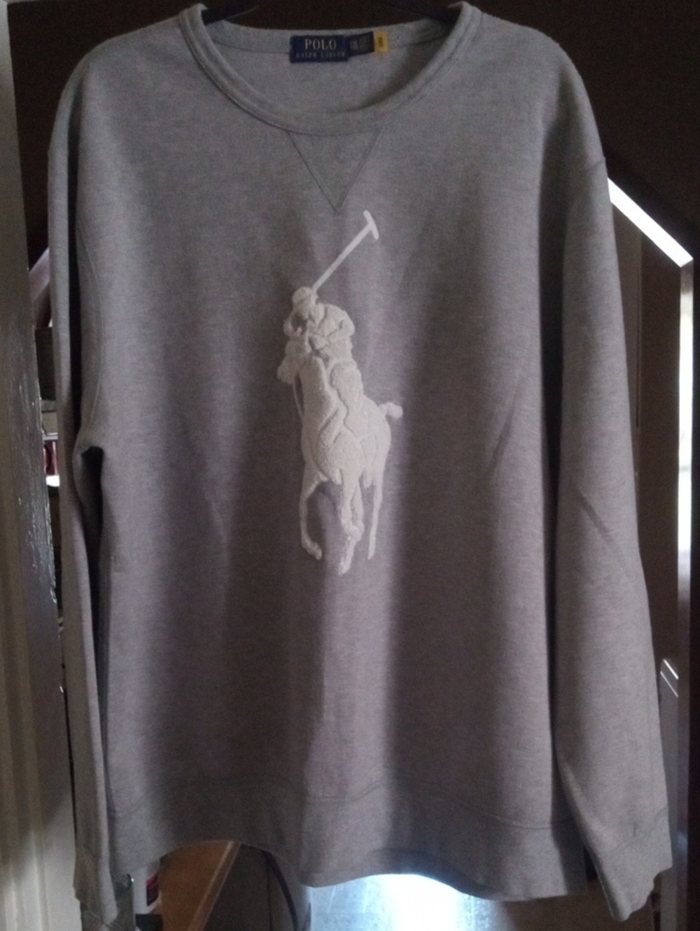 Polo By Ralph Lauren Xxl Grey With Cream Pony Crew Neck Sweatshirt Prestine🔥🔥